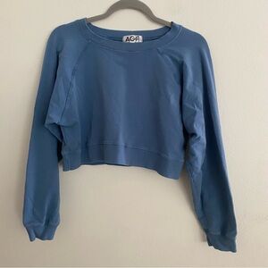 ALL GOOD FEELS BLUE CROPPED ATHLETIC SPORTY LONG SLEEVE YOGA SWEATSHIRT SIZE XS